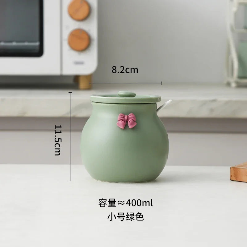 Ceramic Seasoning Pot Container – Elegant Sugar Bowl, Salt Pot, and Tea Pot with Lid and Spoon