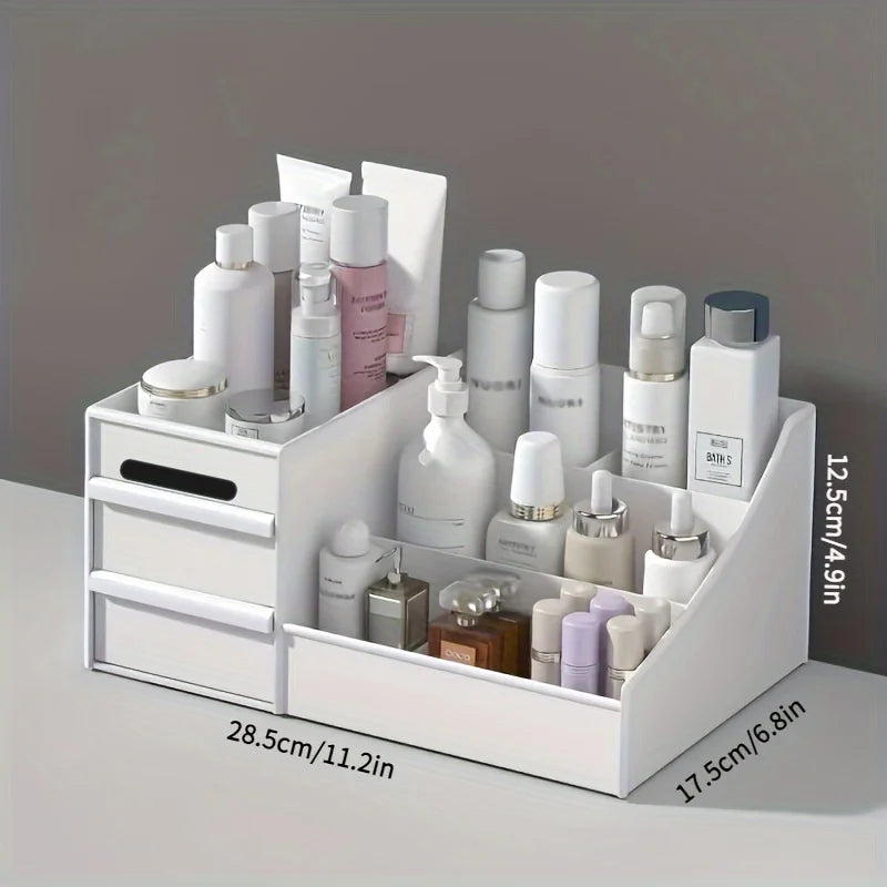 Elegant Vanity Makeup Table – Large Capacity Desktop Storage with Versatile Drawer Rack for Skincare Products & Cosmetics