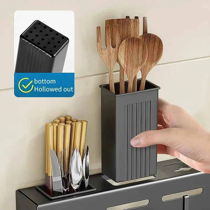 Wall-Mounted Multifunctional Knife Holder – Integrated Storage Rack for Household Kitchens
