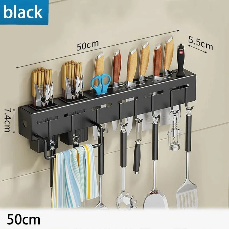 Wall-Mounted Multifunctional Knife Holder – Integrated Storage Rack for Household Kitchens