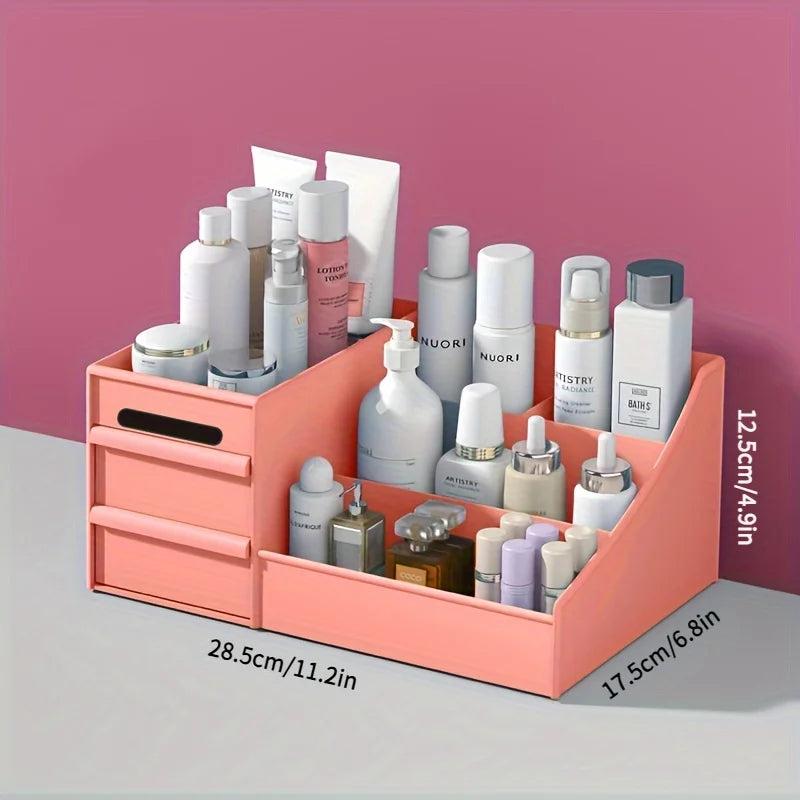 Elegant Vanity Makeup Table – Large Capacity Desktop Storage with Versatile Drawer Rack for Skincare Products & Cosmetics
