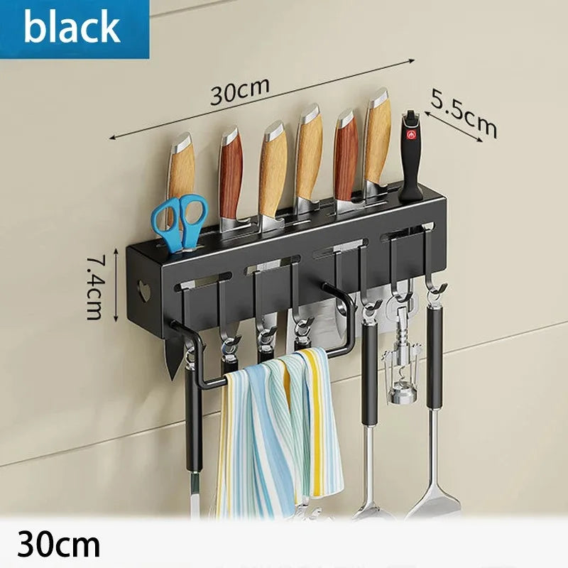 Wall-Mounted Multifunctional Knife Holder – Integrated Storage Rack for Household Kitchens