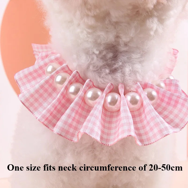 Elegant Lace-Up Grid Neck Collar for Dogs – Noble & Stylish Pleated Pet Accessory