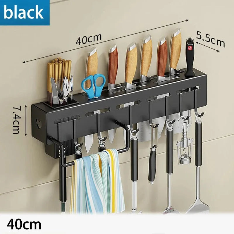 Wall-Mounted Multifunctional Knife Holder – Integrated Storage Rack for Household Kitchens