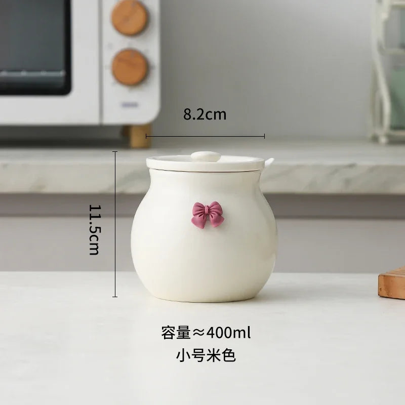 Ceramic Seasoning Pot Container – Elegant Sugar Bowl, Salt Pot, and Tea Pot with Lid and Spoon
