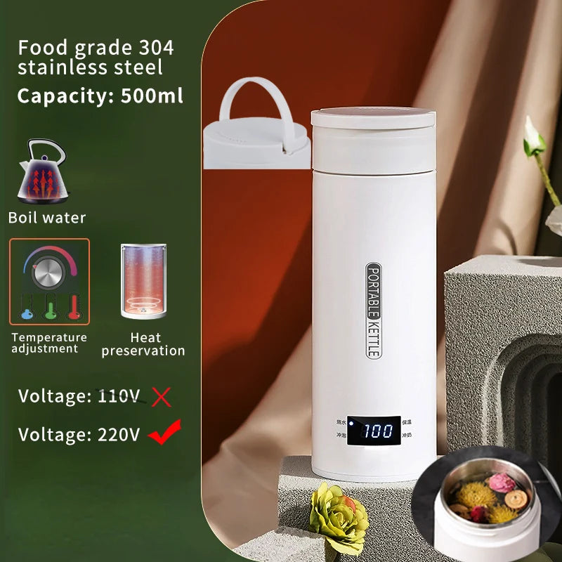 500ml Portable Electric Kettle – Travel Boil Water Cup with Smart Temperature Adjustment and LED Display