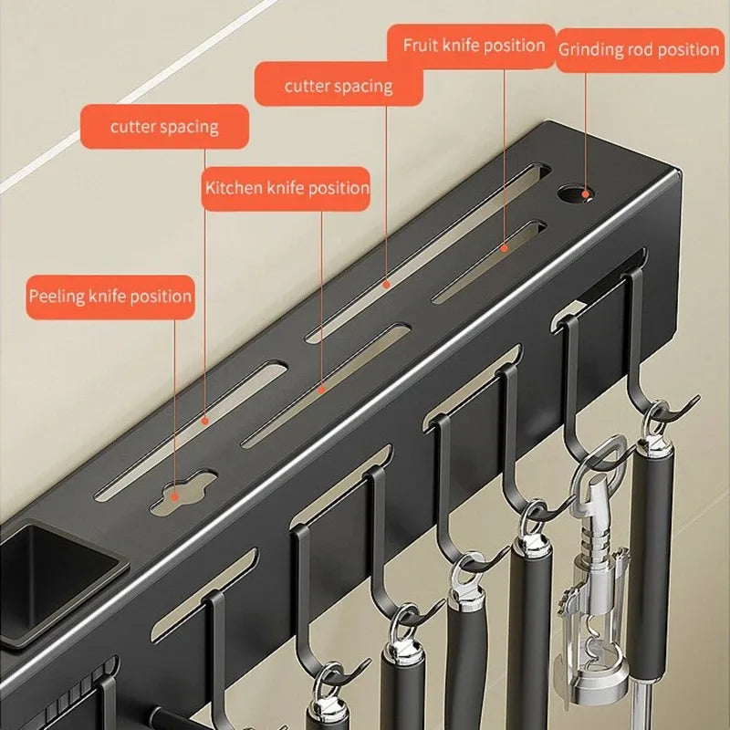 Wall-Mounted Multifunctional Knife Holder – Integrated Storage Rack for Household Kitchens