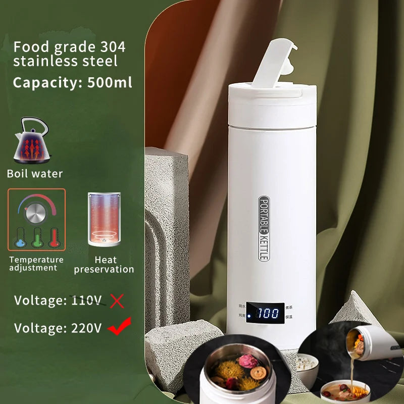500ml Portable Electric Kettle – Travel Boil Water Cup with Smart Temperature Adjustment and LED Display