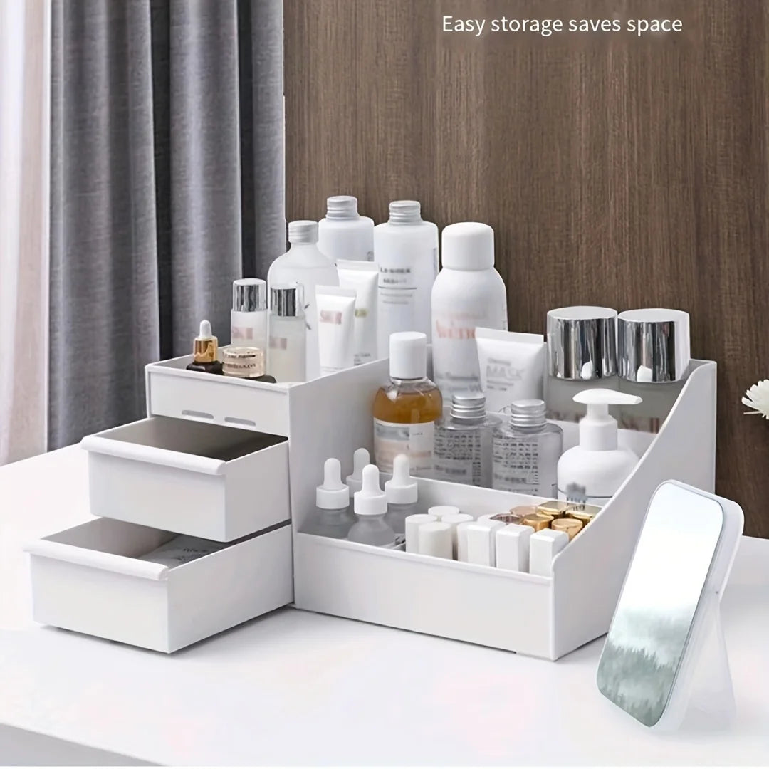 Elegant Vanity Makeup Table – Large Capacity Desktop Storage with Versatile Drawer Rack for Skincare Products & Cosmetics
