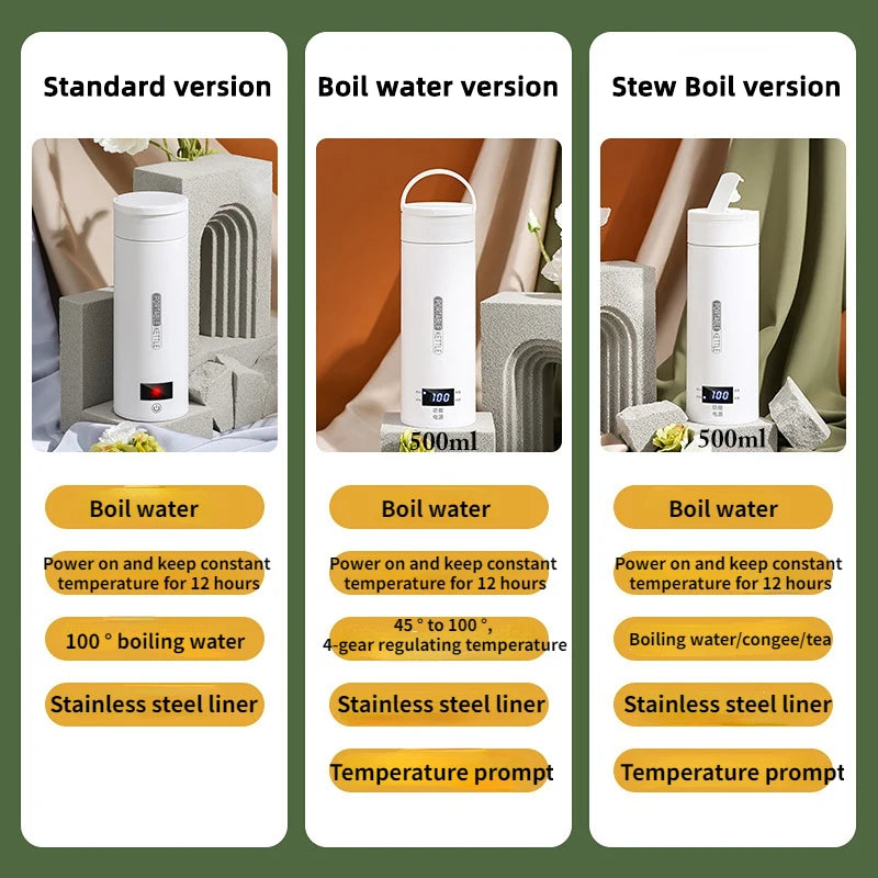 500ml Portable Electric Kettle – Travel Boil Water Cup with Smart Temperature Adjustment and LED Display