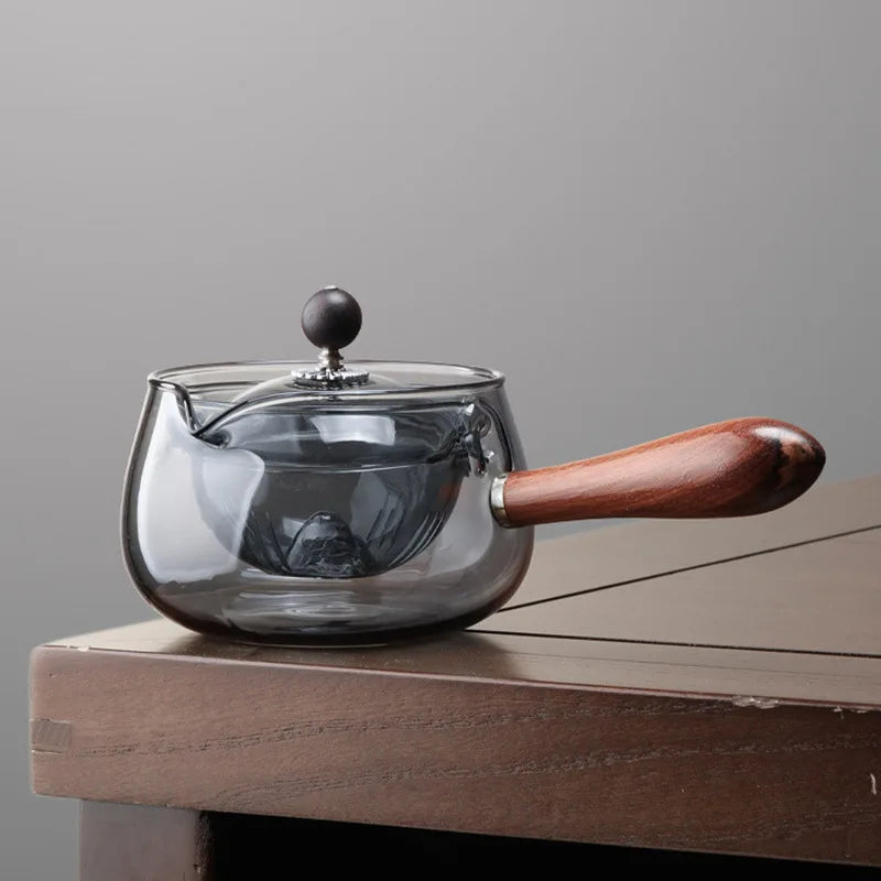 Elegant High Temperature Resistant Glass Teapot – Rotating Tea-ware with Side Handle and Water Separation Filter