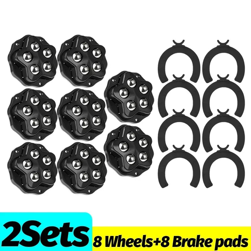 Self-Adhesive Mini Swivel Wheels with Brake Pads | Universal 360° Rotation Mute Pulley for Furniture & Trash Cans