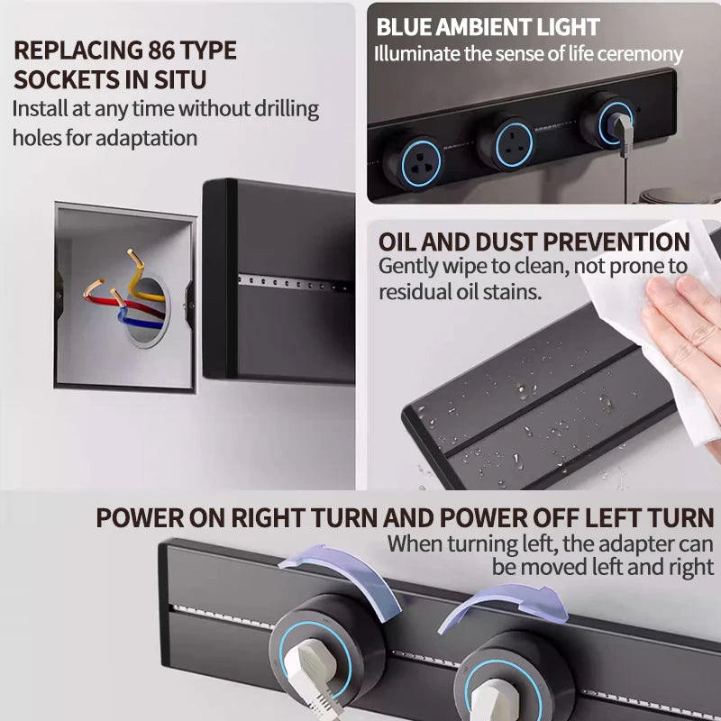 Wall Power Rail Socket – Kitchen Aluminum Expansion Socket