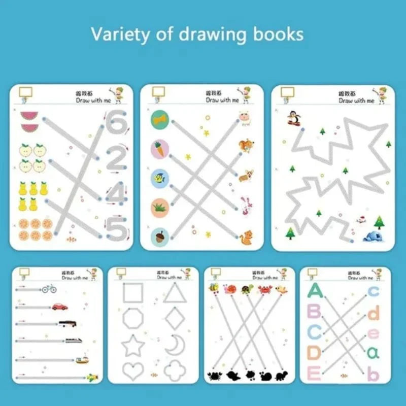 Magical Tracing Workbook Set | Reusable Magic Practice Copybook | Drawing Pens and Eraser | Montessori Writing Cards Toy