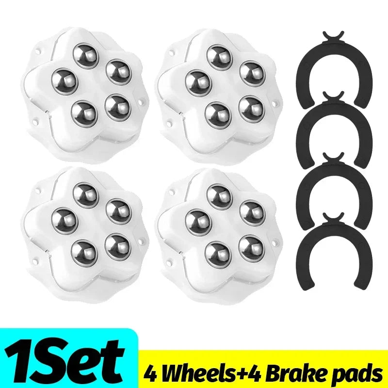 Self-Adhesive Mini Swivel Wheels with Brake Pads | Universal 360° Rotation Mute Pulley for Furniture & Trash Cans