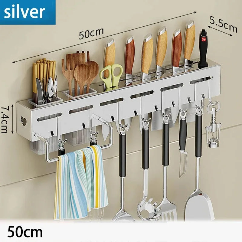 Wall-Mounted Multifunctional Knife Holder – Integrated Storage Rack for Household Kitchens