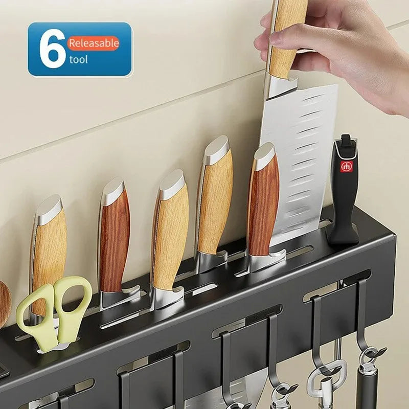 Wall-Mounted Multifunctional Knife Holder – Integrated Storage Rack for Household Kitchens