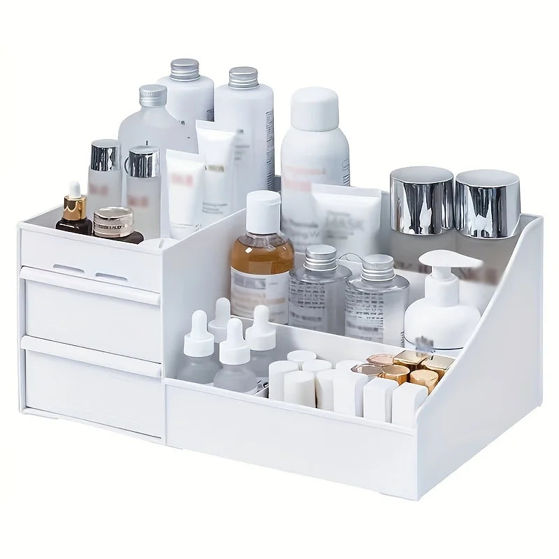 Elegant Vanity Makeup Table – Large Capacity Desktop Storage with Versatile Drawer Rack for Skincare Products & Cosmetics