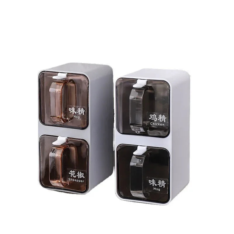 Wall-Mounted Seasoning Box Spice Rack – Sugar Bowl, Salt Shaker, and Spice Container with Spoons