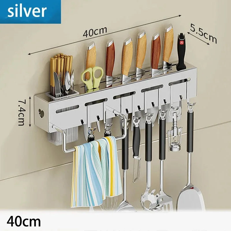 Wall-Mounted Multifunctional Knife Holder – Integrated Storage Rack for Household Kitchens