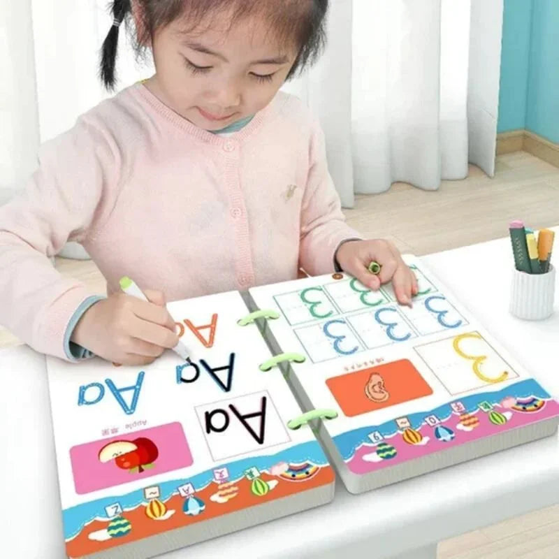 Magical Tracing Workbook Set | Reusable Magic Practice Copybook | Drawing Pens and Eraser | Montessori Writing Cards Toy