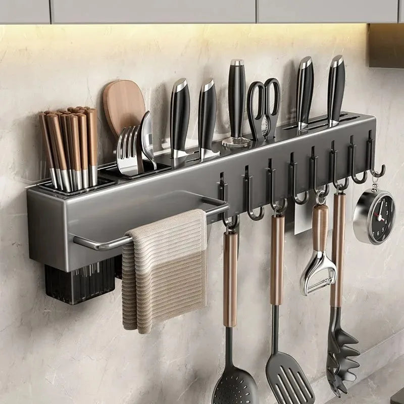 Wall-Mounted Multifunctional Knife Holder – Integrated Storage Rack for Household Kitchens