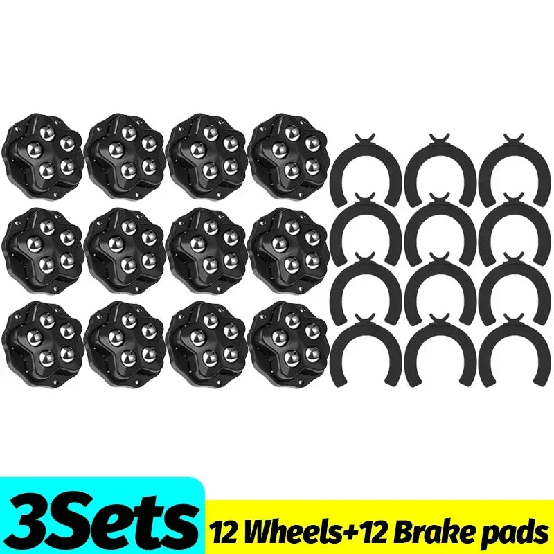 Self-Adhesive Mini Swivel Wheels with Brake Pads | Universal 360° Rotation Mute Pulley for Furniture & Trash Cans