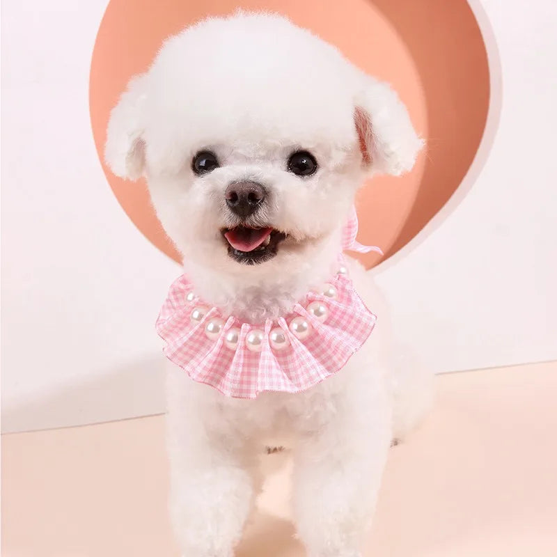 Elegant Lace-Up Grid Neck Collar for Dogs – Noble & Stylish Pleated Pet Accessory