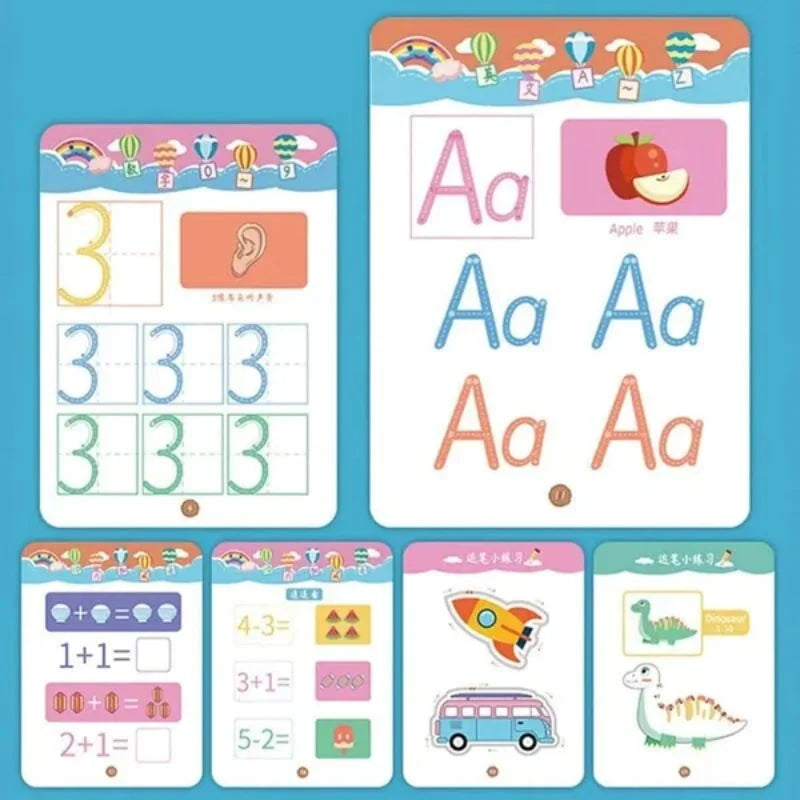 Magical Tracing Workbook Set | Reusable Magic Practice Copybook | Drawing Pens and Eraser | Montessori Writing Cards Toy