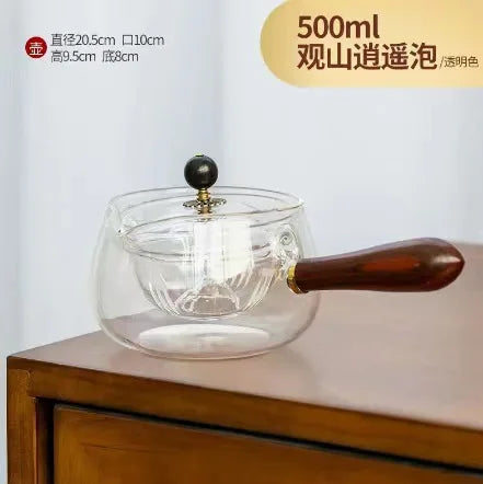 Elegant High Temperature Resistant Glass Teapot – Rotating Tea-ware with Side Handle and Water Separation Filter