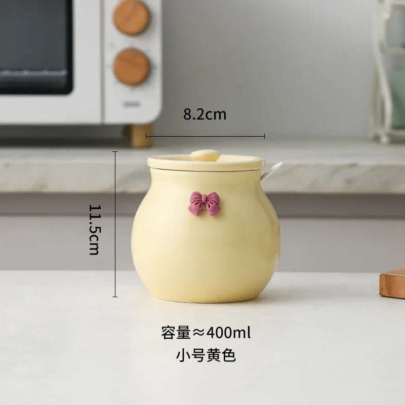 Ceramic Seasoning Pot Container – Elegant Sugar Bowl, Salt Pot, and Tea Pot with Lid and Spoon
