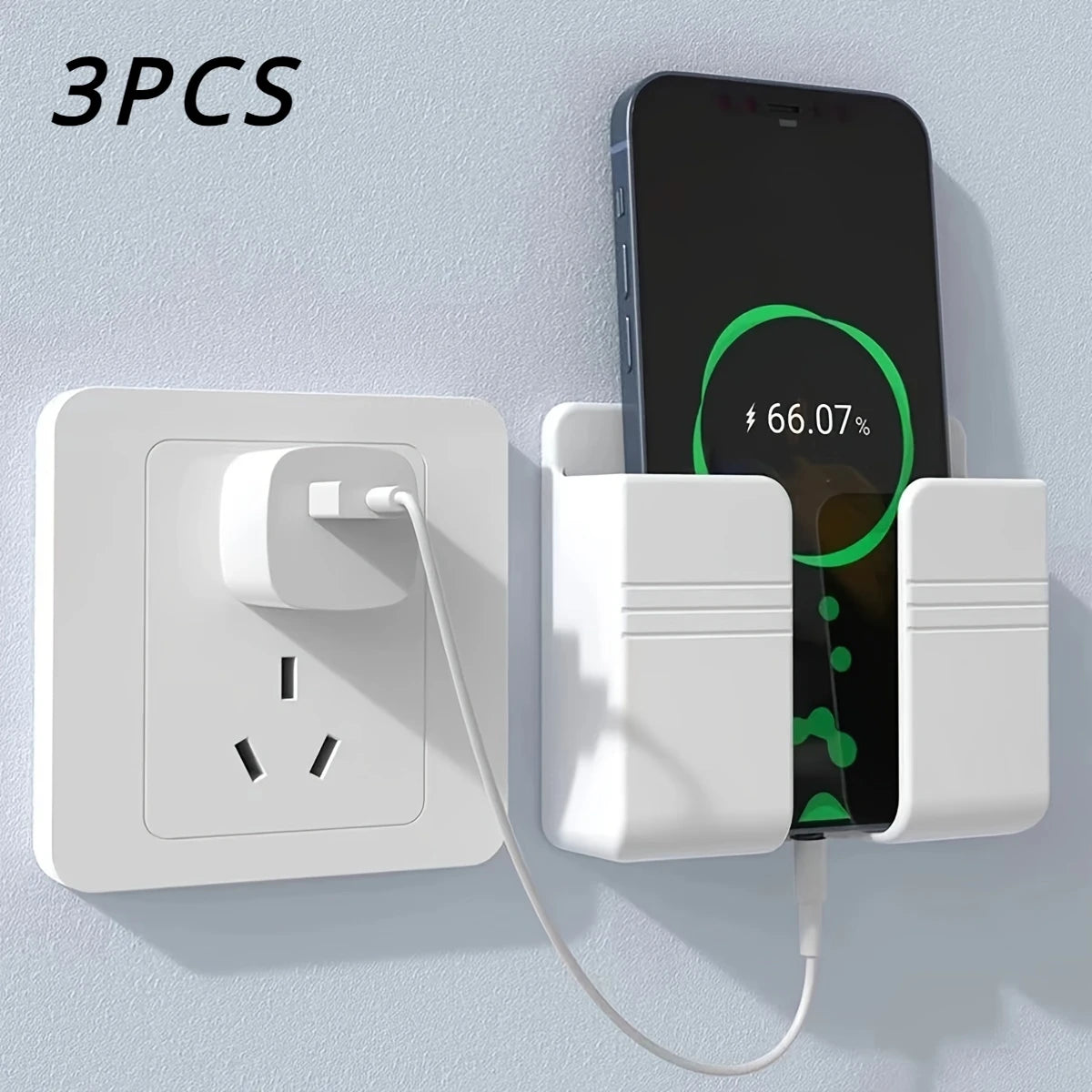 Wall-Mounted Multifunctional Phone Charging Dock – Adhesive Plastic Hanging Rack for Bedrooms and Offices