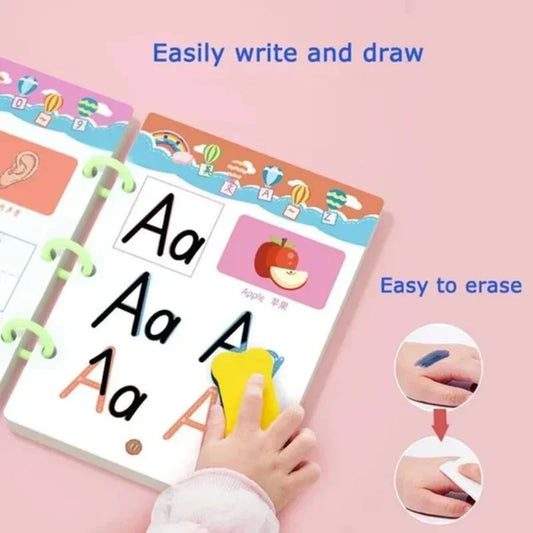 Magical Tracing Workbook Set | Reusable Magic Practice Copybook | Drawing Pens and Eraser | Montessori Writing Cards Toy