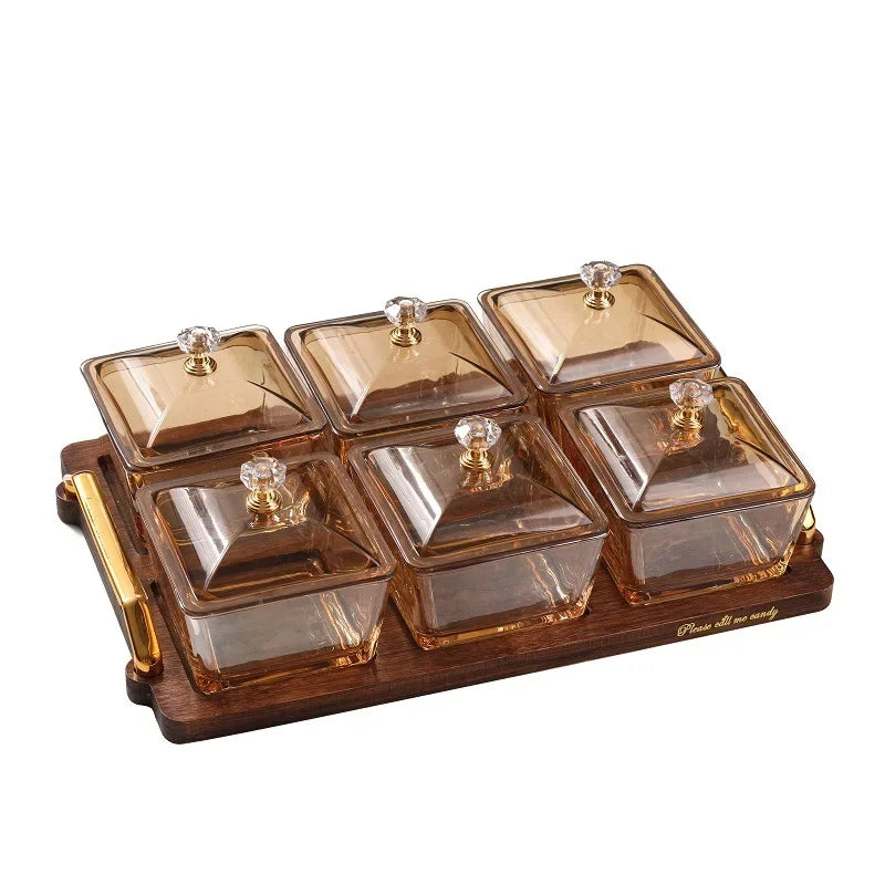 Creative Glass Fruit Tray – Amber Transparent Dried Fruit Dish with Elegant European Style