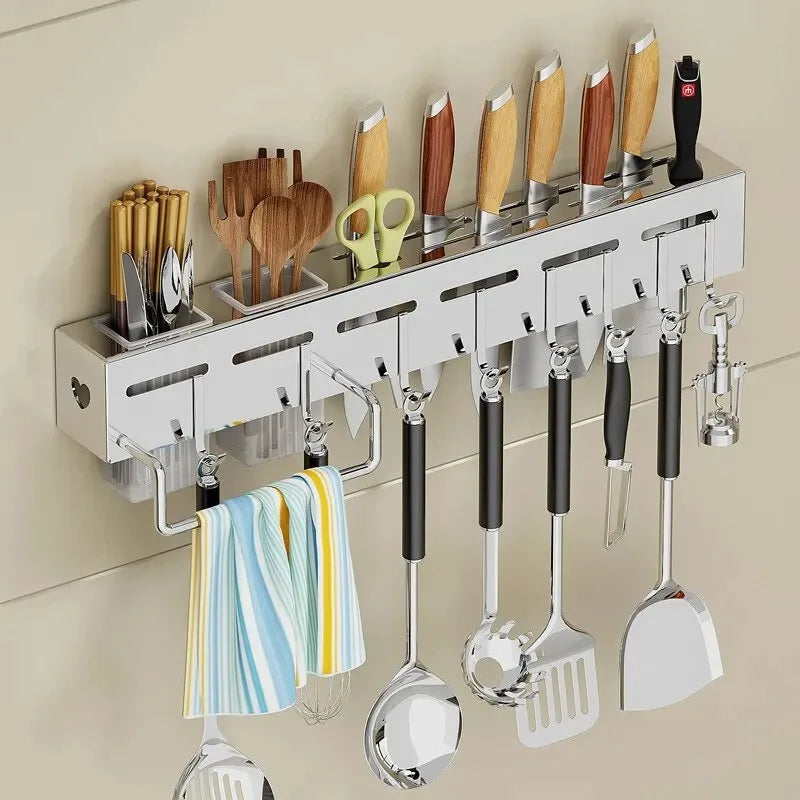 Wall-Mounted Multifunctional Knife Holder – Integrated Storage Rack for Household Kitchens