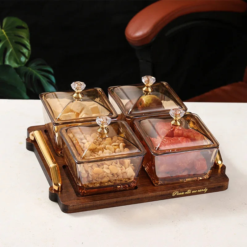 Creative Glass Fruit Tray – Amber Transparent Dried Fruit Dish with Elegant European Style