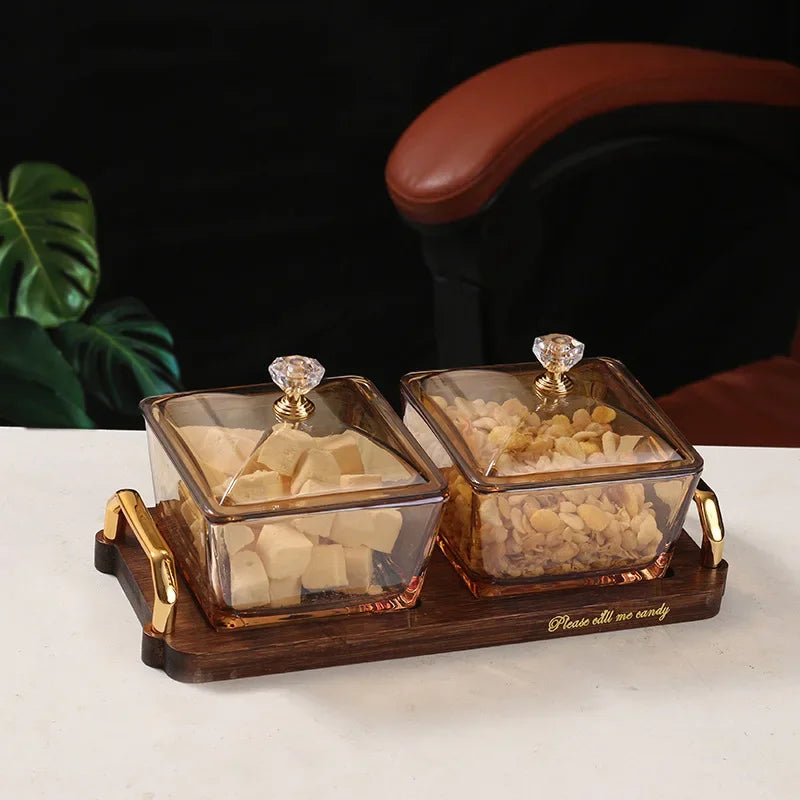 Creative Glass Fruit Tray – Amber Transparent Dried Fruit Dish with Elegant European Style
