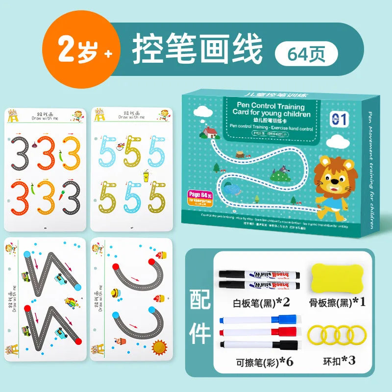 Magical Tracing Workbook Set | Reusable Magic Practice Copybook | Drawing Pens and Eraser | Montessori Writing Cards Toy