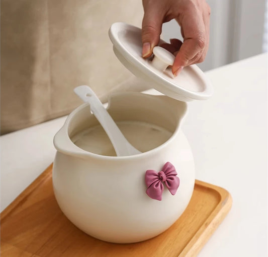 Ceramic Seasoning Pot Container – Elegant Sugar Bowl, Salt Pot, and Tea Pot with Lid and Spoon