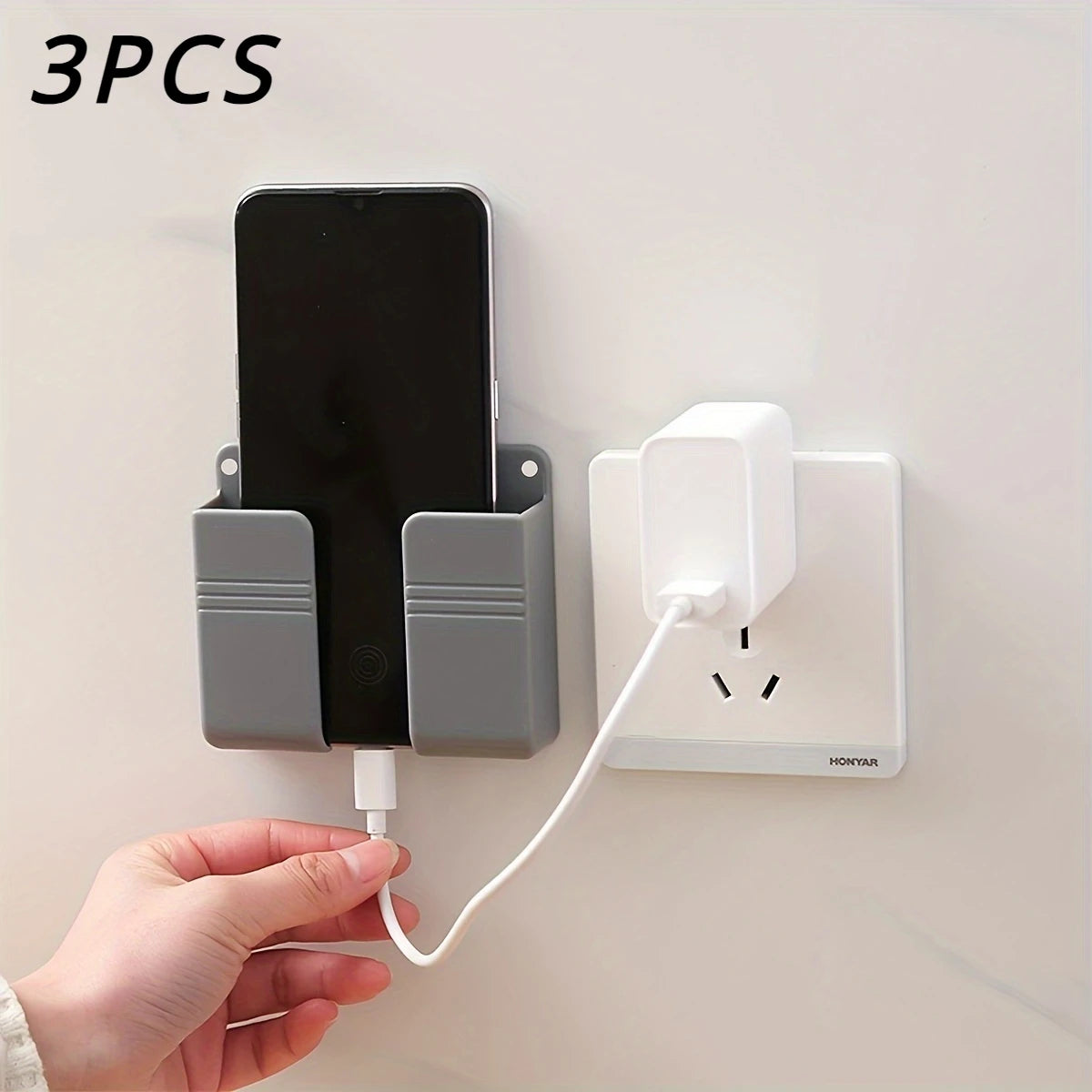 Wall-Mounted Multifunctional Phone Charging Dock – Adhesive Plastic Hanging Rack for Bedrooms and Offices