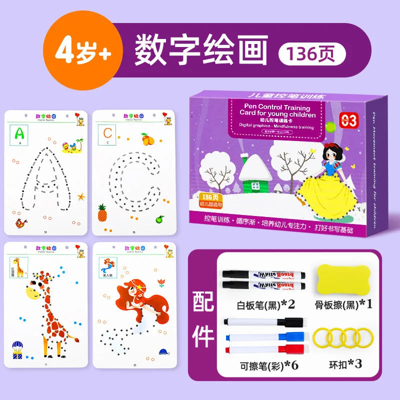 Magical Tracing Workbook Set | Reusable Magic Practice Copybook | Drawing Pens and Eraser | Montessori Writing Cards Toy