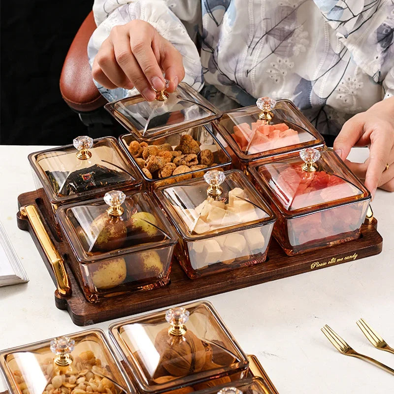 Creative Glass Fruit Tray – Amber Transparent Dried Fruit Dish with Elegant European Style