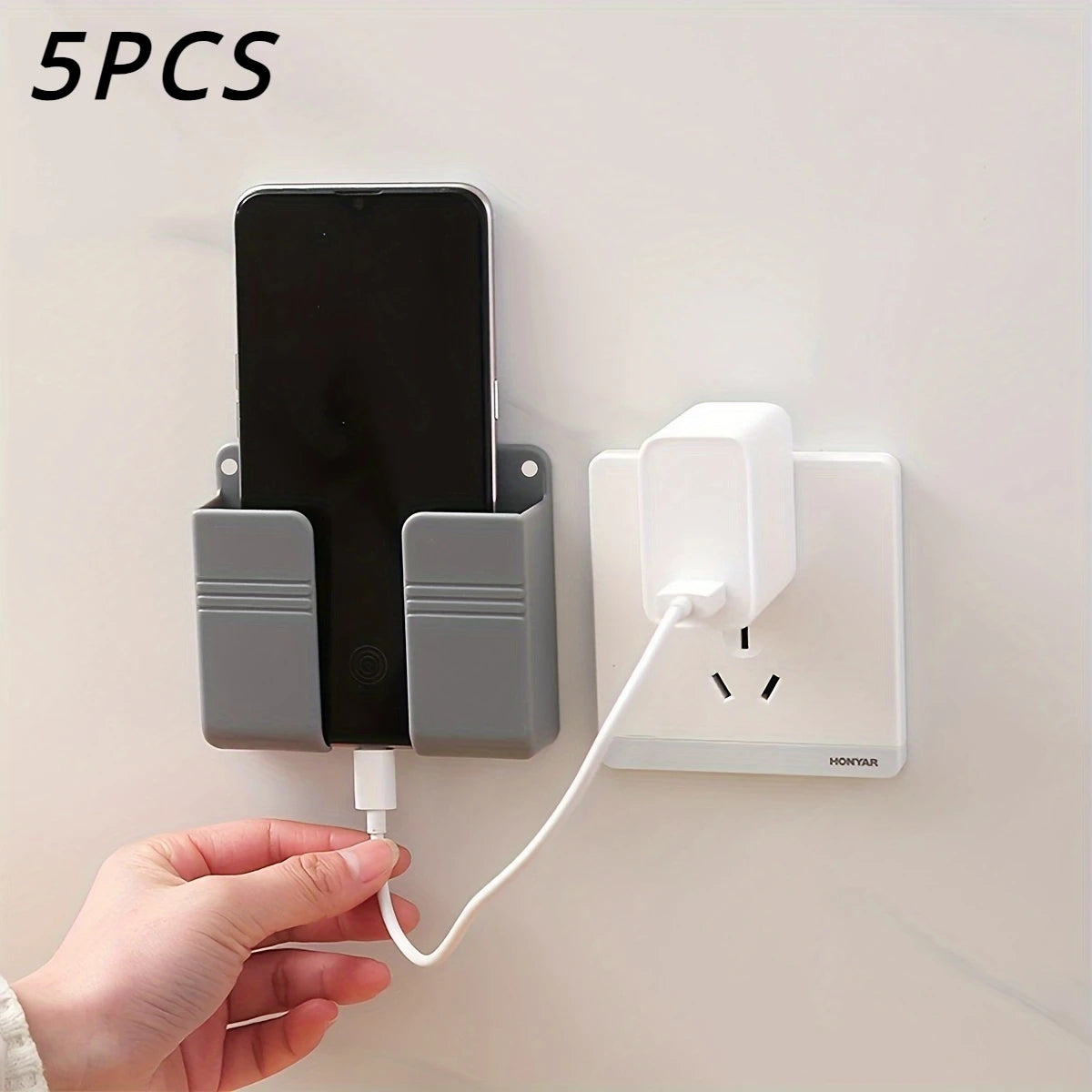 Wall-Mounted Multifunctional Phone Charging Dock – Adhesive Plastic Hanging Rack for Bedrooms and Offices