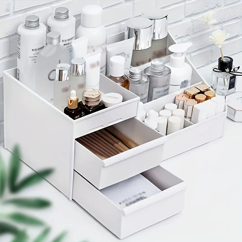 Elegant Vanity Makeup Table – Large Capacity Desktop Storage with Versatile Drawer Rack for Skincare Products & Cosmetics