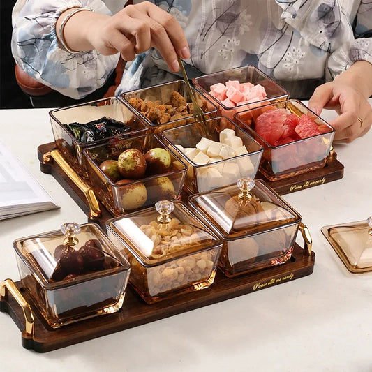 Creative Glass Fruit Tray – Amber Transparent Dried Fruit Dish with Elegant European Style