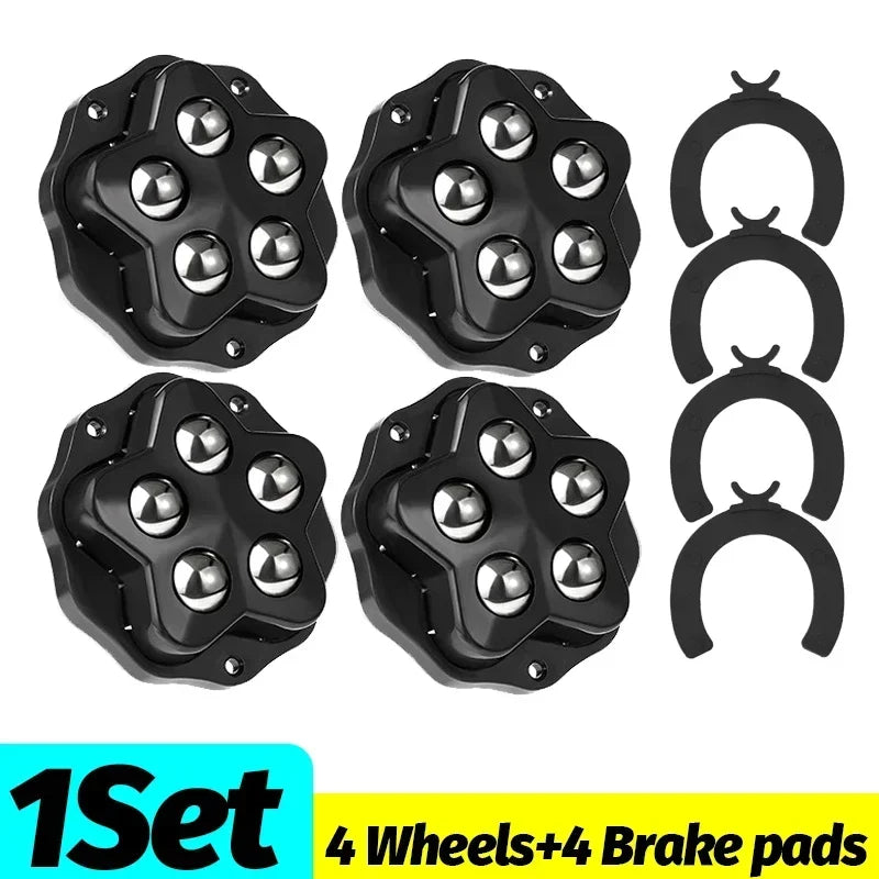 Self-Adhesive Mini Swivel Wheels with Brake Pads | Universal 360° Rotation Mute Pulley for Furniture & Trash Cans