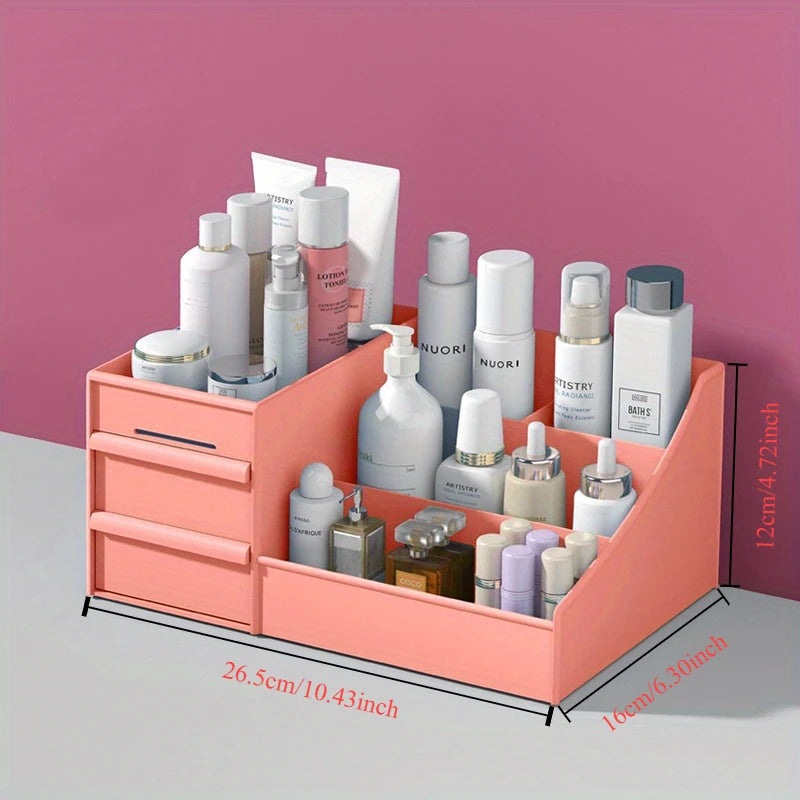 Elegant Vanity Makeup Table – Large Capacity Desktop Storage with Versatile Drawer Rack for Skincare Products & Cosmetics