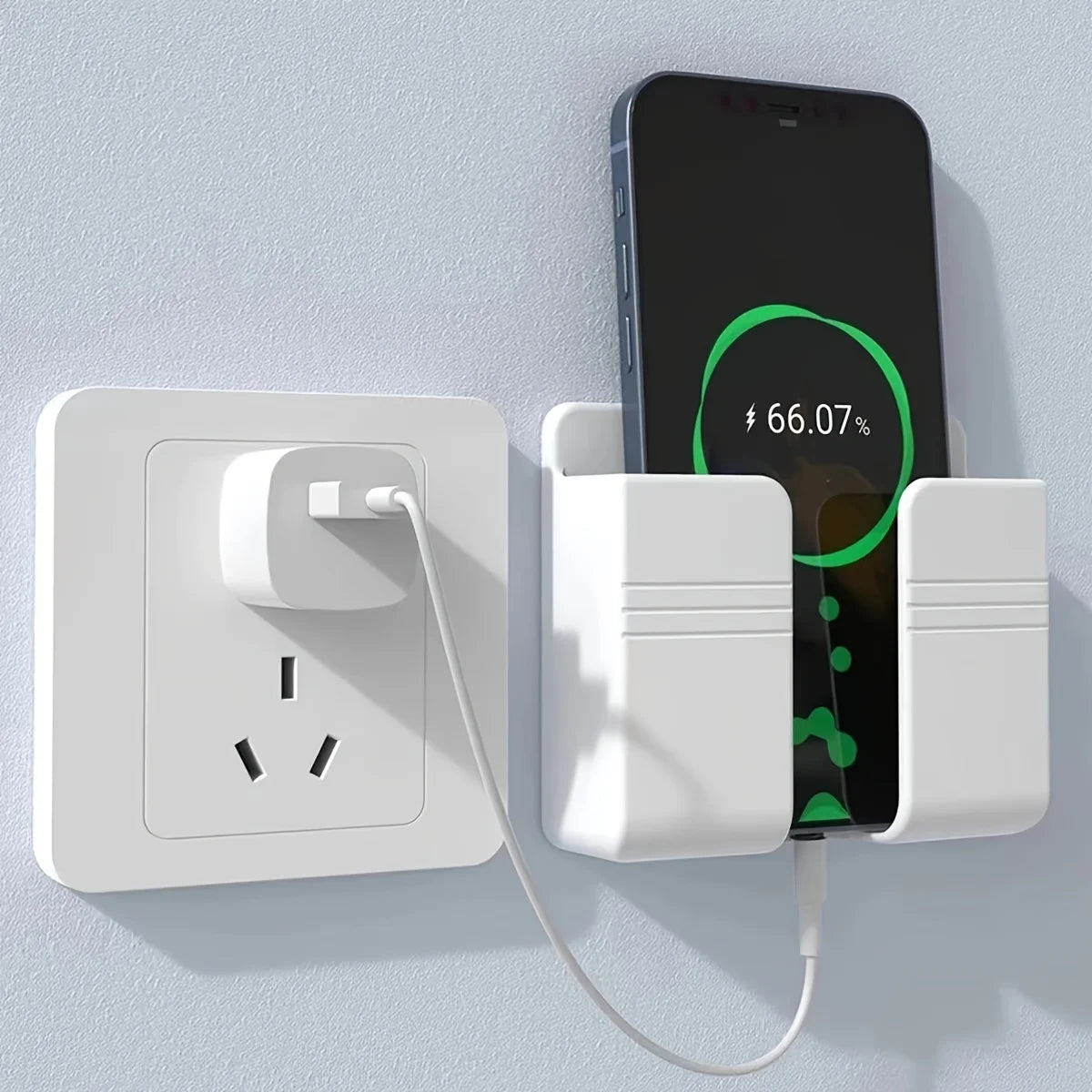 Wall-Mounted Multifunctional Phone Charging Dock – Adhesive Plastic Hanging Rack for Bedrooms and Offices