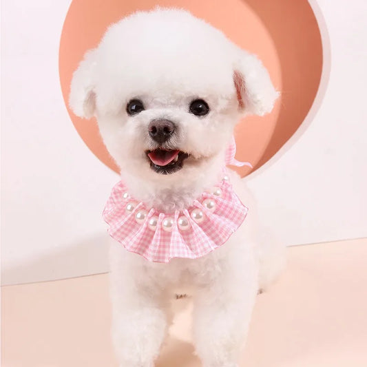 Elegant Lace-Up Grid Neck Collar for Dogs – Noble & Stylish Pleated Pet Accessory