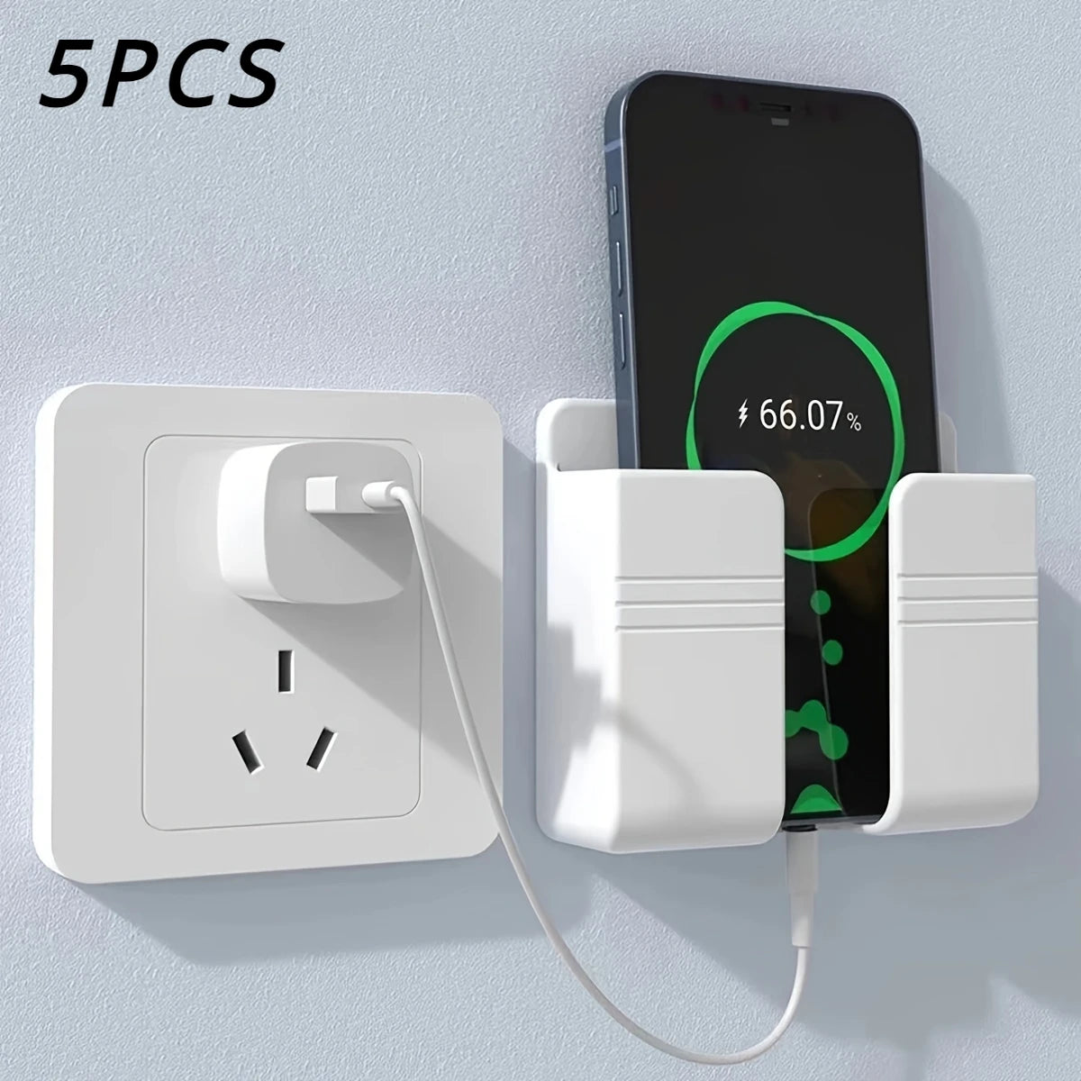 Wall-Mounted Multifunctional Phone Charging Dock – Adhesive Plastic Hanging Rack for Bedrooms and Offices